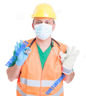 Máscara de proteção respiratória em uniforme com refletivos